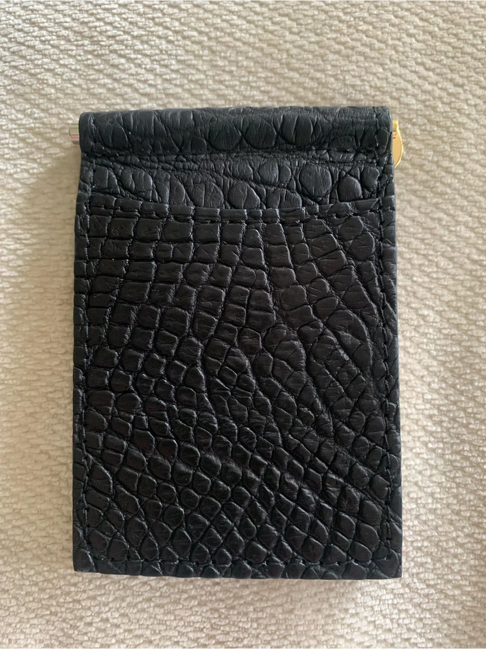 Made in USA Black Matte Genuine Alligator Leather Brass Clip Card Case Exotic